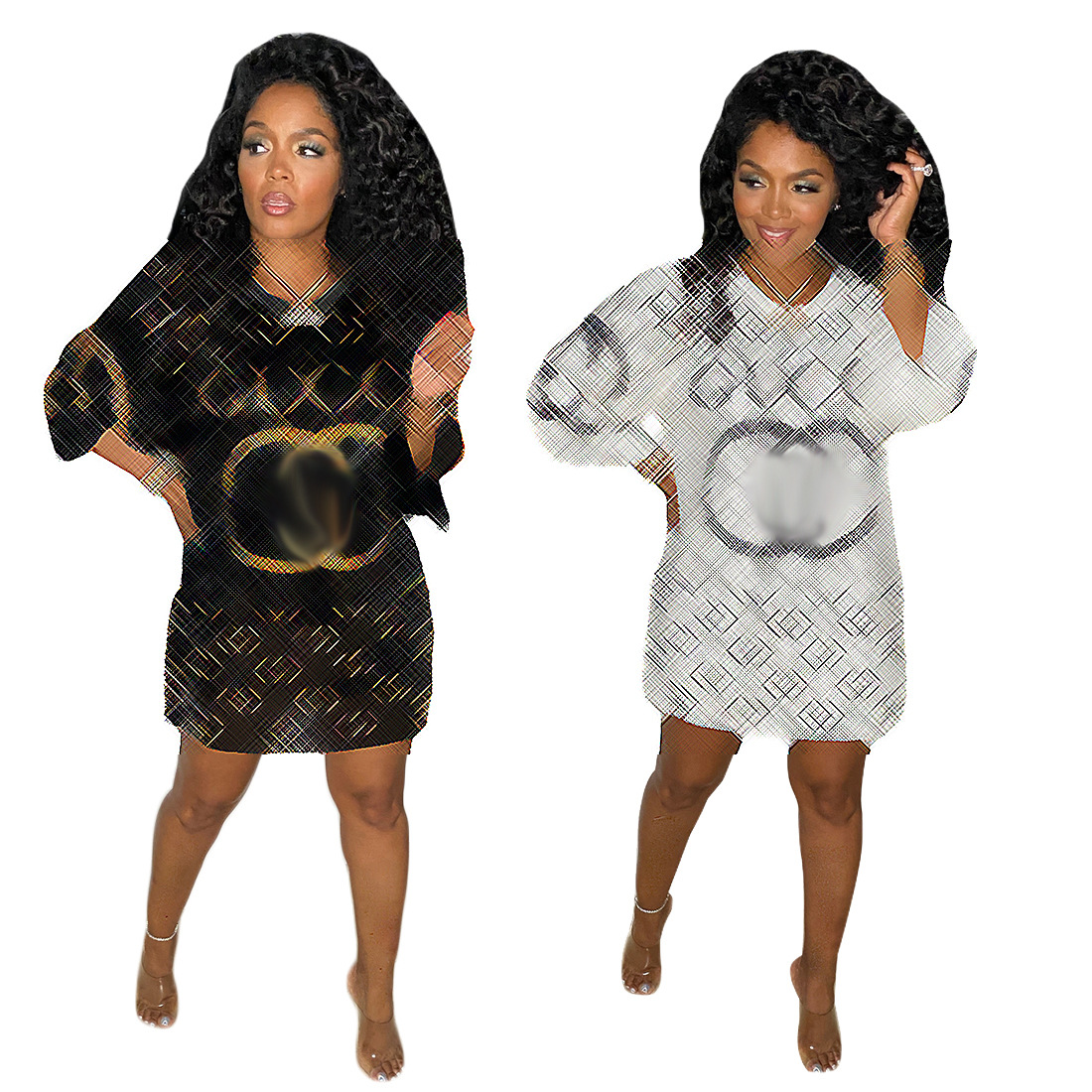 W0010 Fashion Short Sleeve Shiny Sequins Loose Summer Dress Casual Brand Women's Clothing 