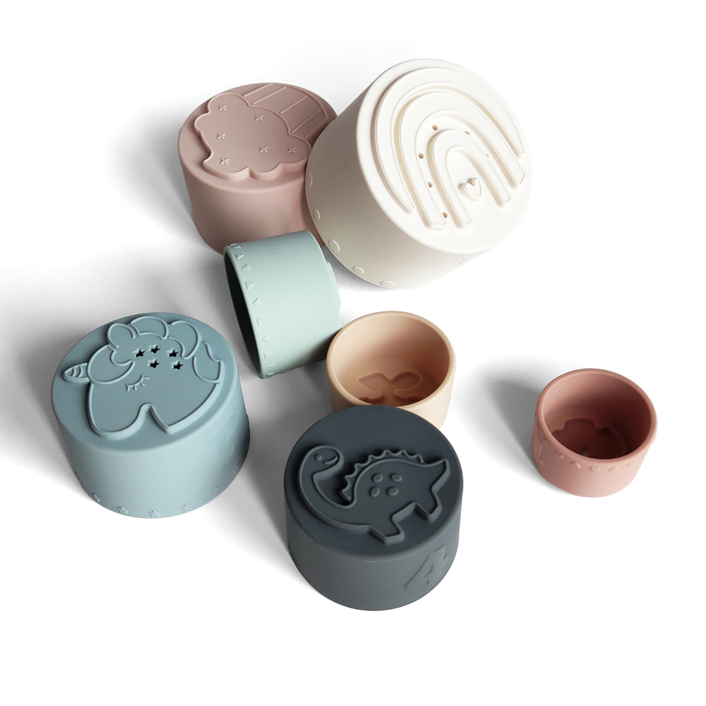 Eco Friendly Colors Silicone Stacking Cups Montessori Sensory Toys Baby Stacking Toys 