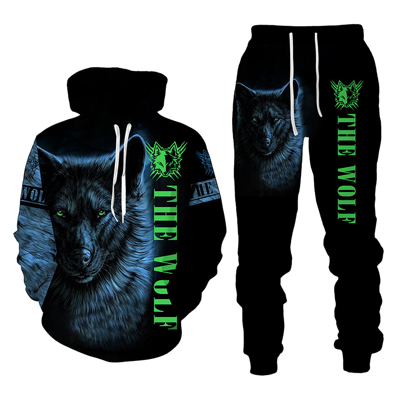 Autumn And Winter Plus Size 3d Printing Custom Men's Sweater Suit Animal Wolf Print Hoodie Round Neck Casual Sports Sweater 