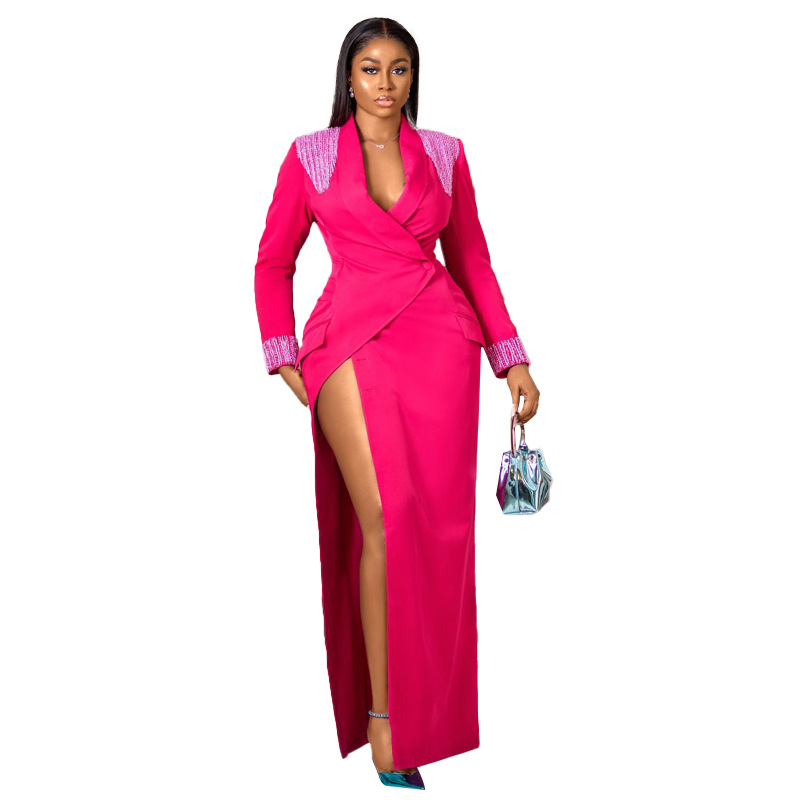 New Arrivals Fall American Boutique Clothing Women Winter Casual Sexy Long High Split Red Skirt Prom Evening Dresses 2023 