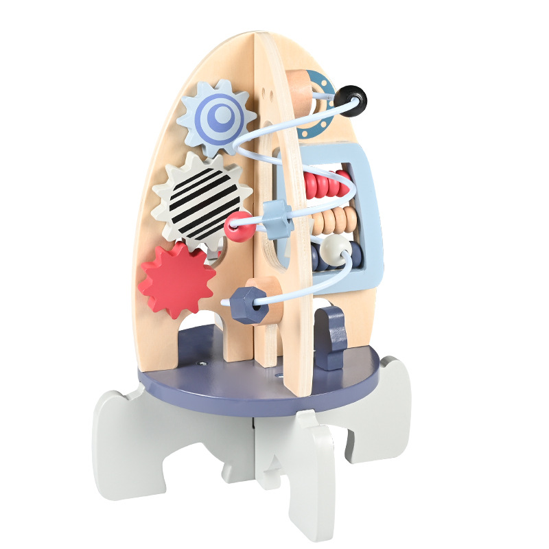 Baby Educational Wooden Kids Building Blocks Toys Fine Motor Skills Toys Macaron Rocket Maze Toy For Children 