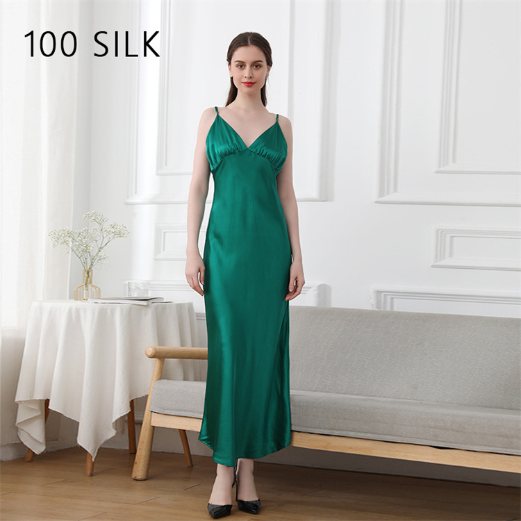 Spring And Summer Thin Sexy Suspenders Silk Nightgown Women's Soft Silk Satin Sleepwear Luxury 100 Silk Sleepwear 