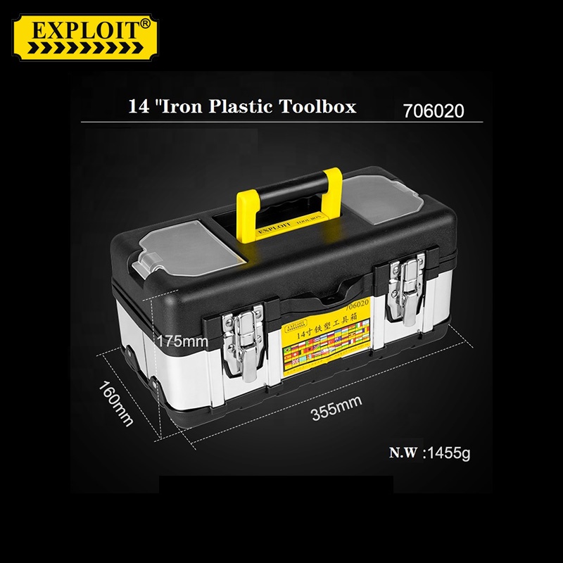 Professional Heavy Duty Anti-theft Lock Design Hand Tools Boxes Household Portable Toolbox Set 14" Iron Plastic Tool Storage Box 