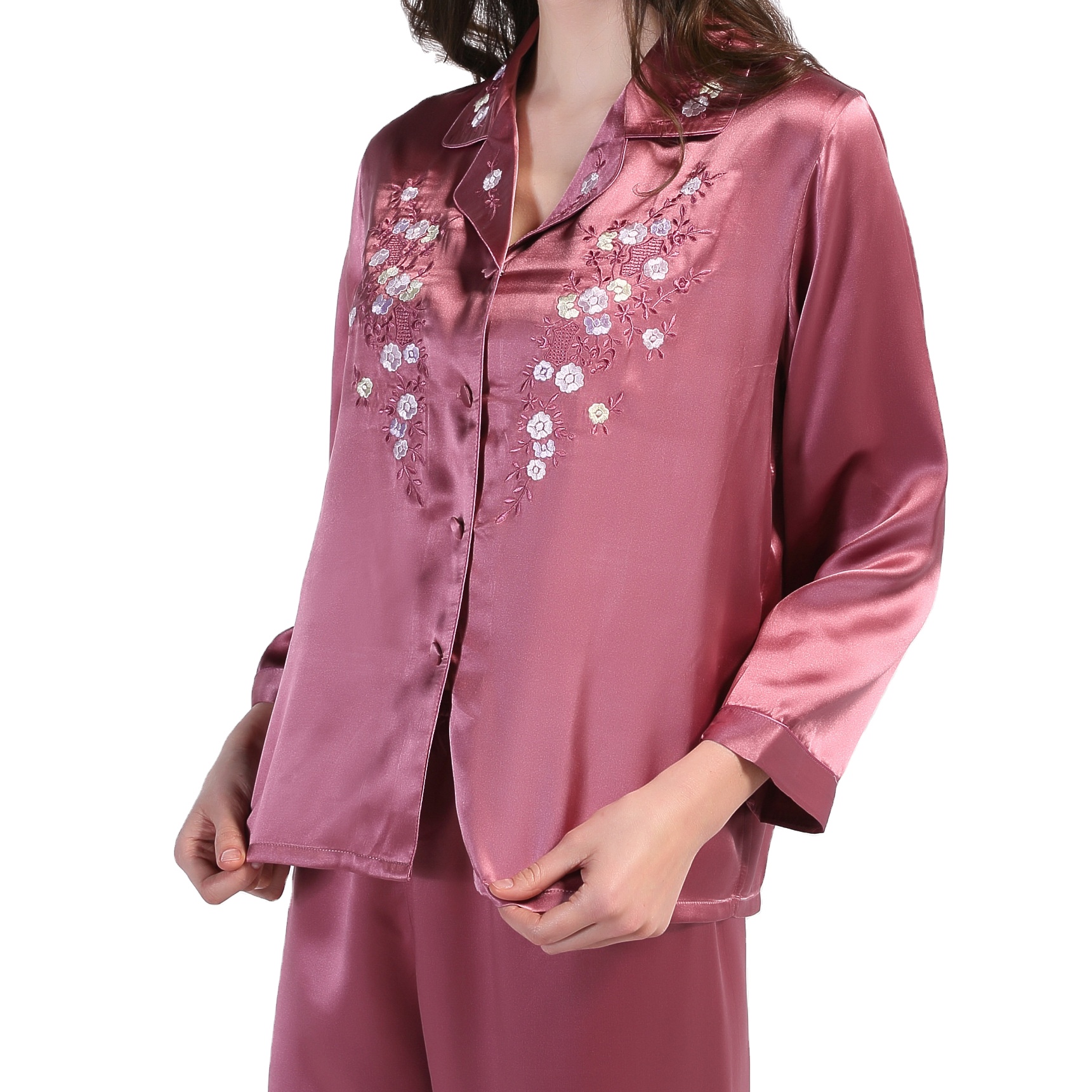 100% Premium Silk Embroidered Pajamas Set High-end Clothes Women's Gifts 