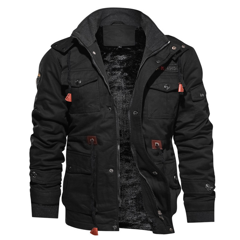 High Quality Winter Fleece Men Warm Jacket With Zipper Stand Collar Plus Size Men's Parka Coats 