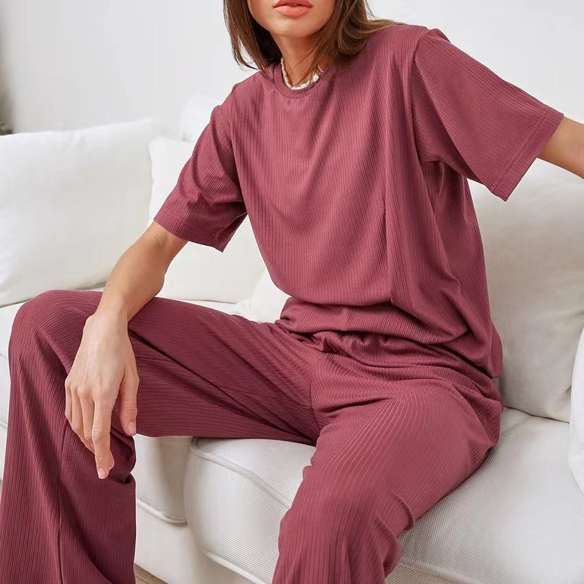 High Quality Milk Silk Knit Pajama Short Sleeve Plus Size 2 Piece Women's Sleepwear 