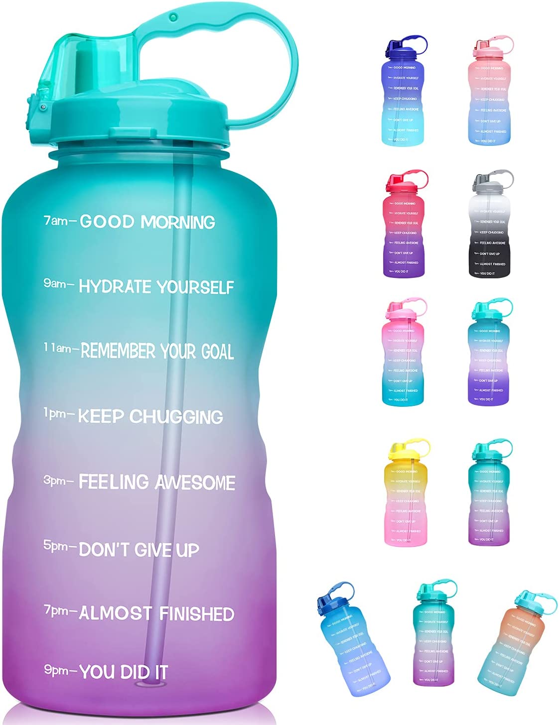 3.78l Large Gallon Water Bottle With Time Marker &amp; Straw,Tritan Bpa Free Motivational Outdoor Sports Water Bottle 