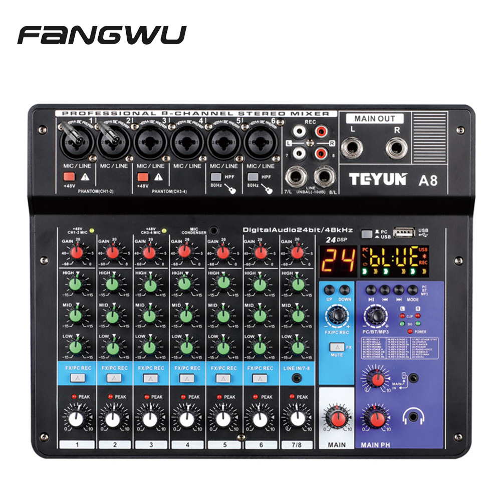Professional Dj 8 Channel Profession Record Stream Ktv A8 Audio Mixer 