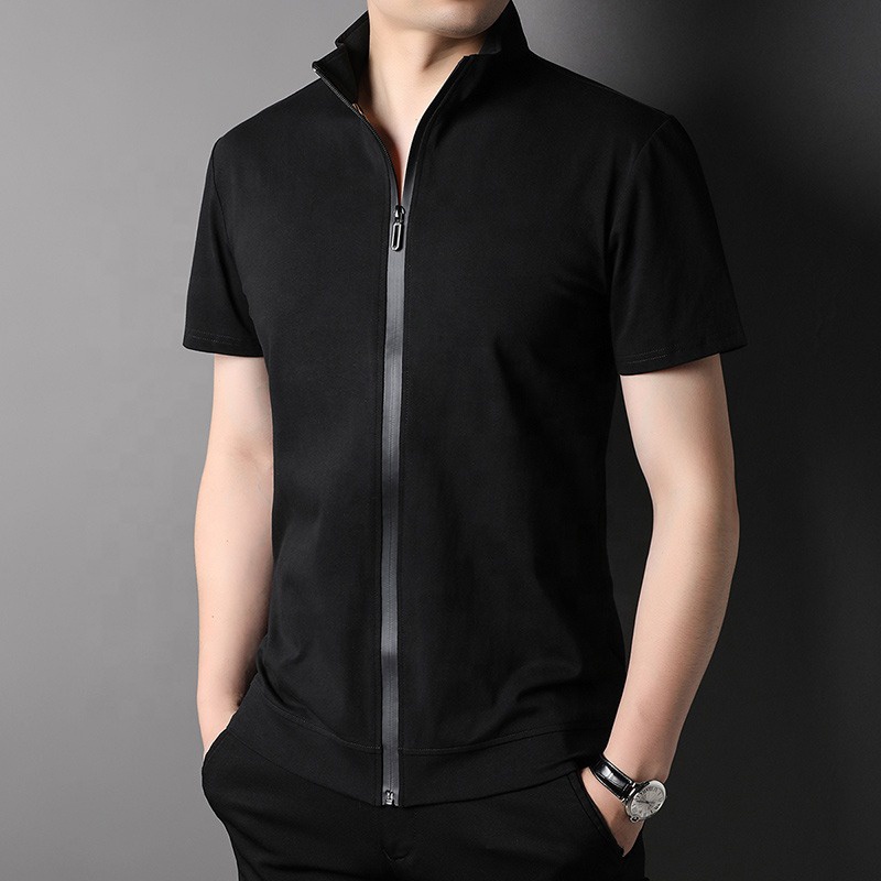 Top Grade New Summer Brand Designer Tops Trendy Cool Men Tshirt With Zipper Solid Color Short Sleeve Casual Fashion Men Clothes 