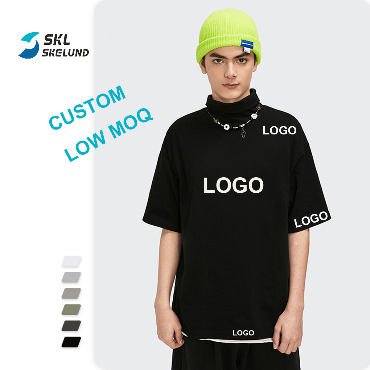 Oem Mens Turtleneck Oversized Mock Neck Tee Embossed Cotton Summer Custom T-shirt Short Sleeve Printing Plain Blank T Shirt 