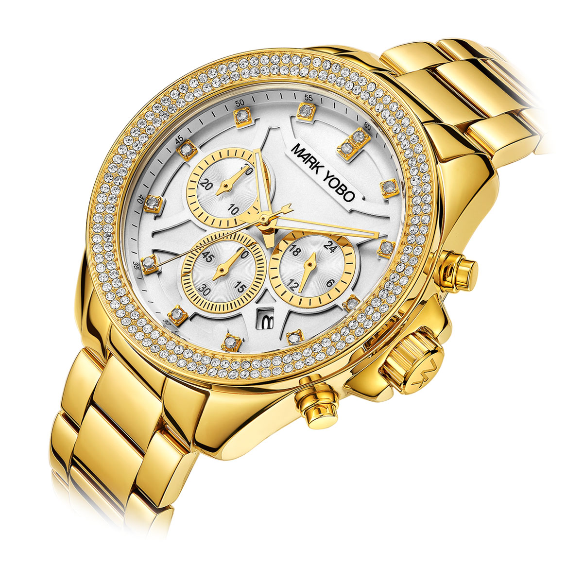 China Supplier Wholesale Customized 41mm Gold Diamond Moissanite Crystal Pretty Watch For Women 