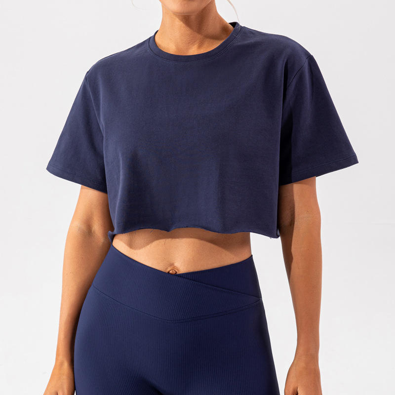 2023 Custom Logo Summer Women's Short Casual Short Sets Two Piece Set Women's Crop Top Sets Cotton T-shirt 