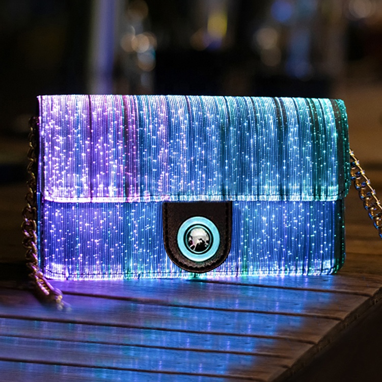 New Fashion Glitter Tote Bag Women Hand Bags Ladies Chain Leather Purses Handbags Led Cosmetic Bag