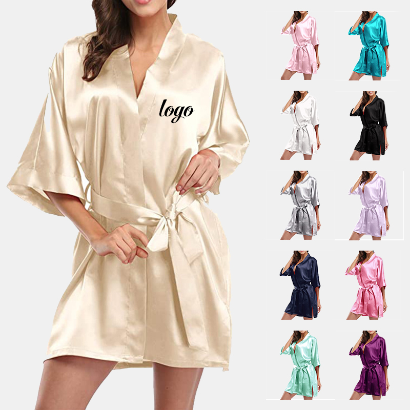 Nantex Custom Wholesale Women Sleepwear Short Bridesmaid Robe De Satin Wedding Peignoir Kimono Satin Robe 