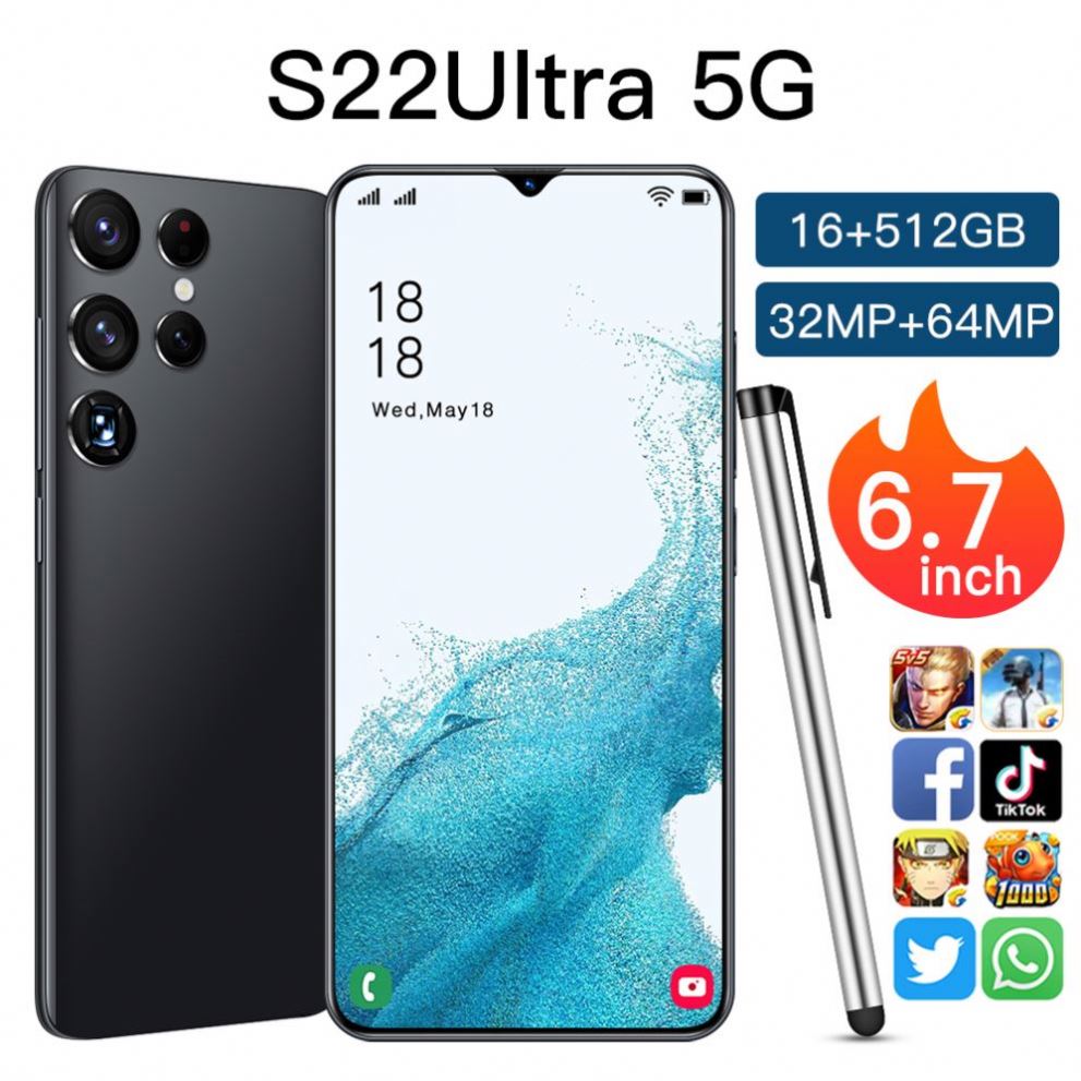 New Cellphone S22 Ultra 5g Mobile Smart Phone Unlock 16+512gb 7.3inch Cell Smartphone Celular Telefon S22 Ultra 