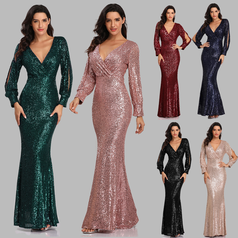 EP Wholesale Silk Club Party Clothing 100% Silk Night Dress Mid Length Party Dress Women's Elegant Evening Dress