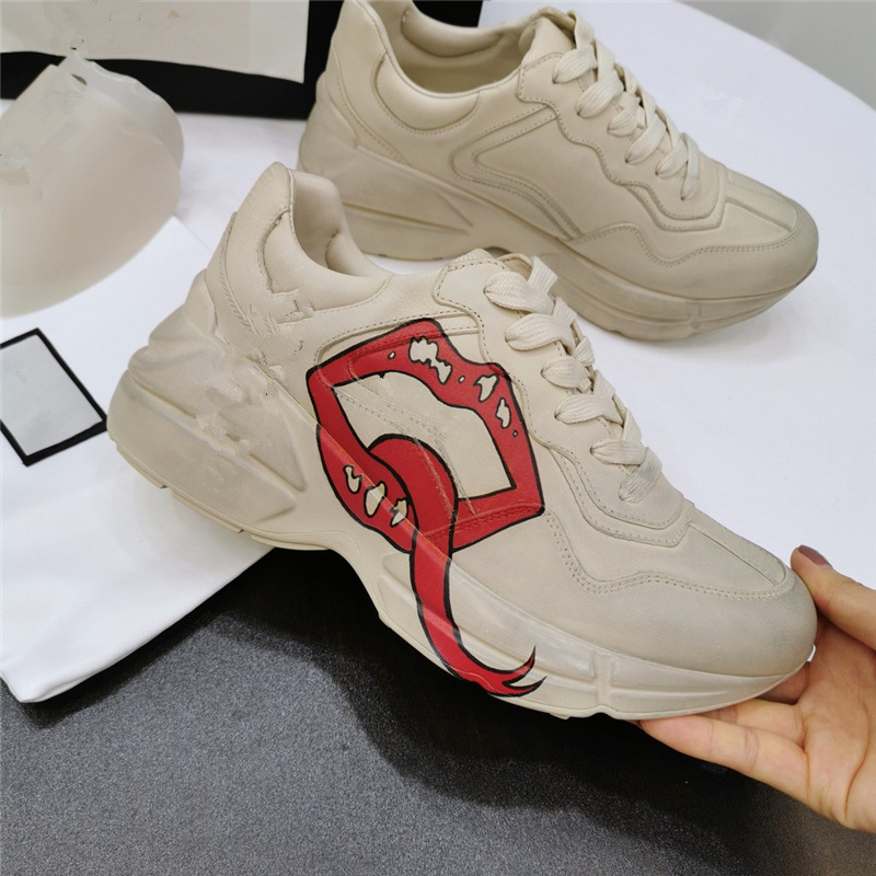 Gg Genuine Leather Men's Women's Rhyton Sneaker Increased Thick-soled Casual Sports Shoes 