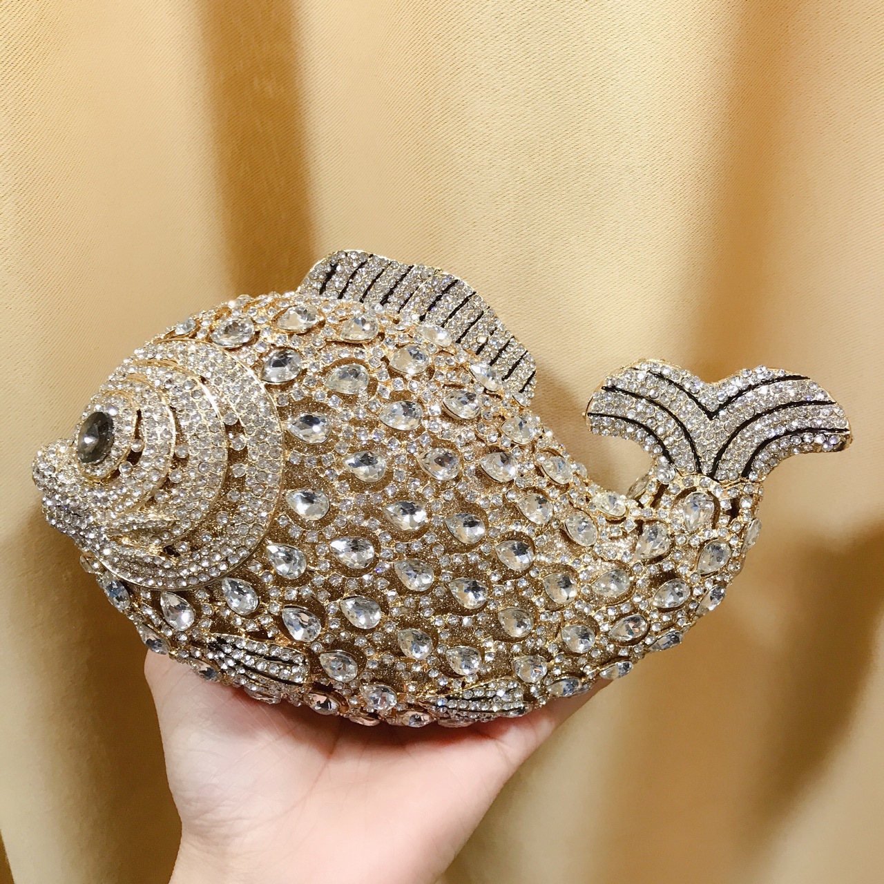 Black Rose Fashion Goldfish-shaped Diamond-encrusted Dinner Bag Cross-border Rhinestone Clutch Bag Purse Full Diamond Clutch Bag 