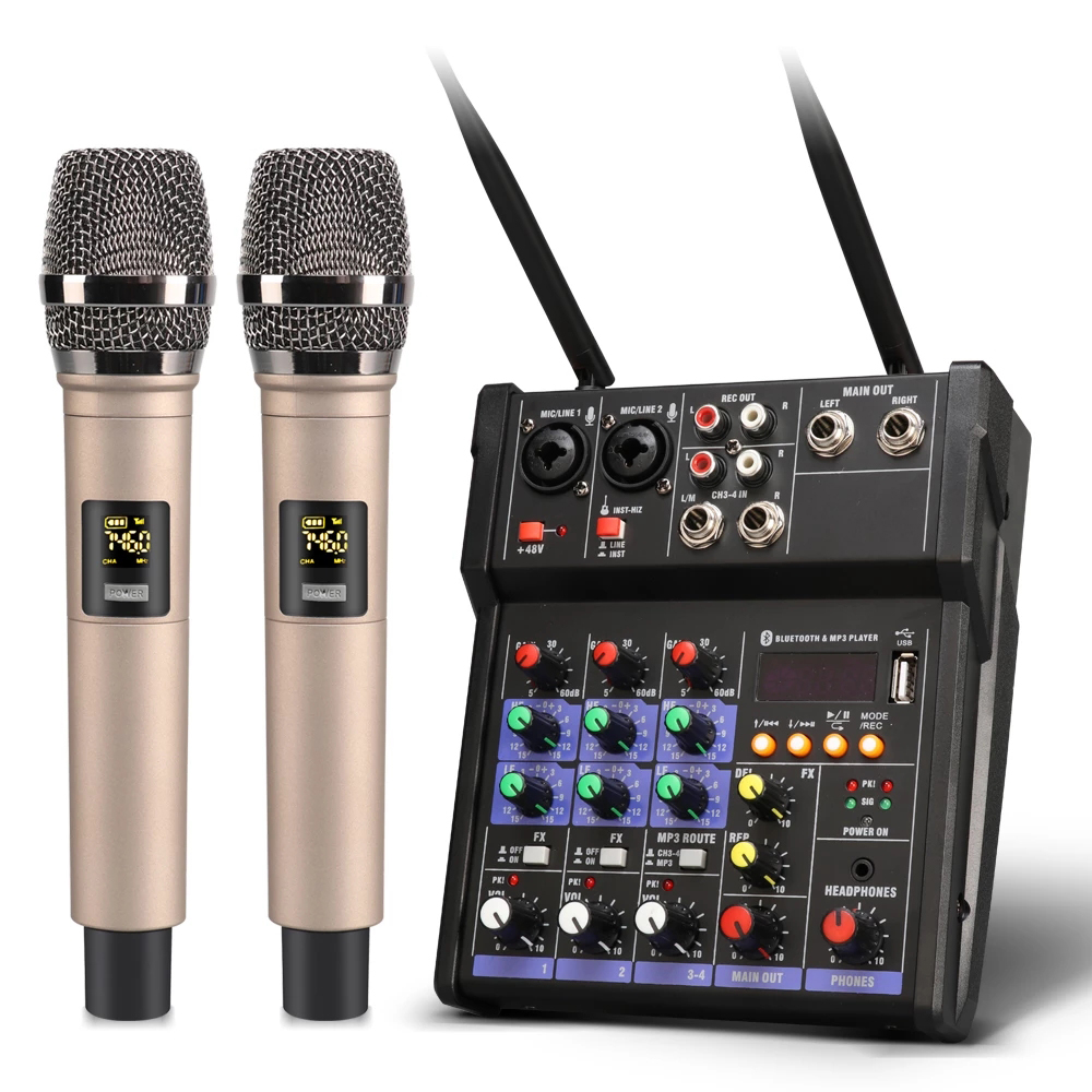 G4-m1 Channel Audio Mixer Console With Wireless Microphone Sound Mixing With Usb Mini Dj Mixer 