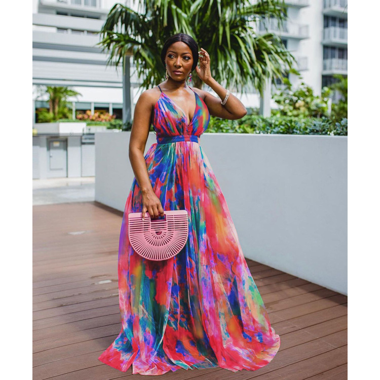 Hot Sale Women Dresses Digital Print Evening Dresses Fashion Style Big Swing African Dresses 