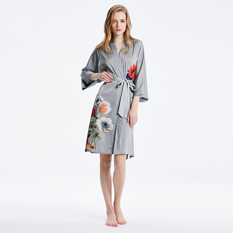 High Quality Gemstone Blue Vintage Satin Robe Silk Satin Bridesmaids Robe Plus Size Women's Sleepwear 