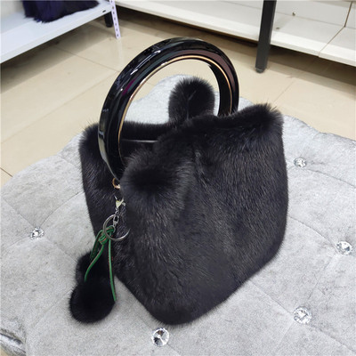 Manufacturer Direct Selling Women's Natural Mink Plush Purses Ladies Fur Handbags Cross Body Bag 
