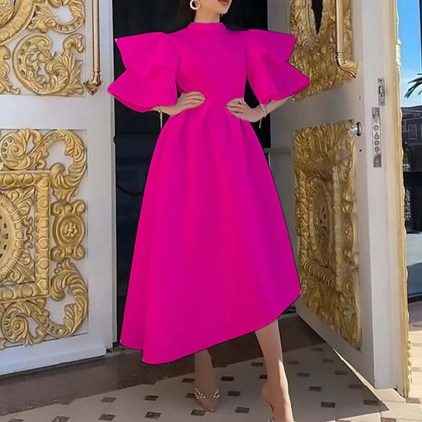 2022 New Elegant Short Sleeve Long Evening Dresses Fashion Plus Size Womens Dresses 