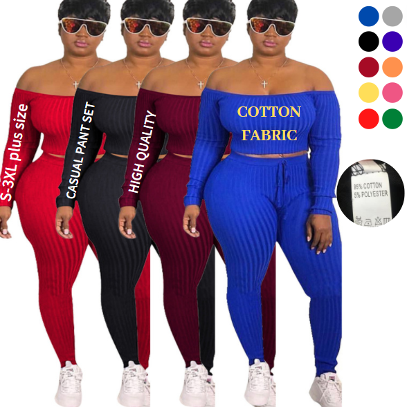 Ocs New Ropa De Mujeres Womens Clothing Fashion Women Fall Clothes Off Shoulder Outfits Plus Size Women's Sets Two Piece Set 