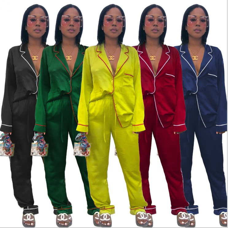 2022 Sexy Long Sleeve Lounge Set Size Pajamas Nighty Pyjamas Women's Sleepwear 