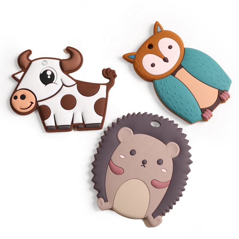 Factory Price Food Grade Newborn Animal Teether Set Silicone Cow Teether Baby Toys 