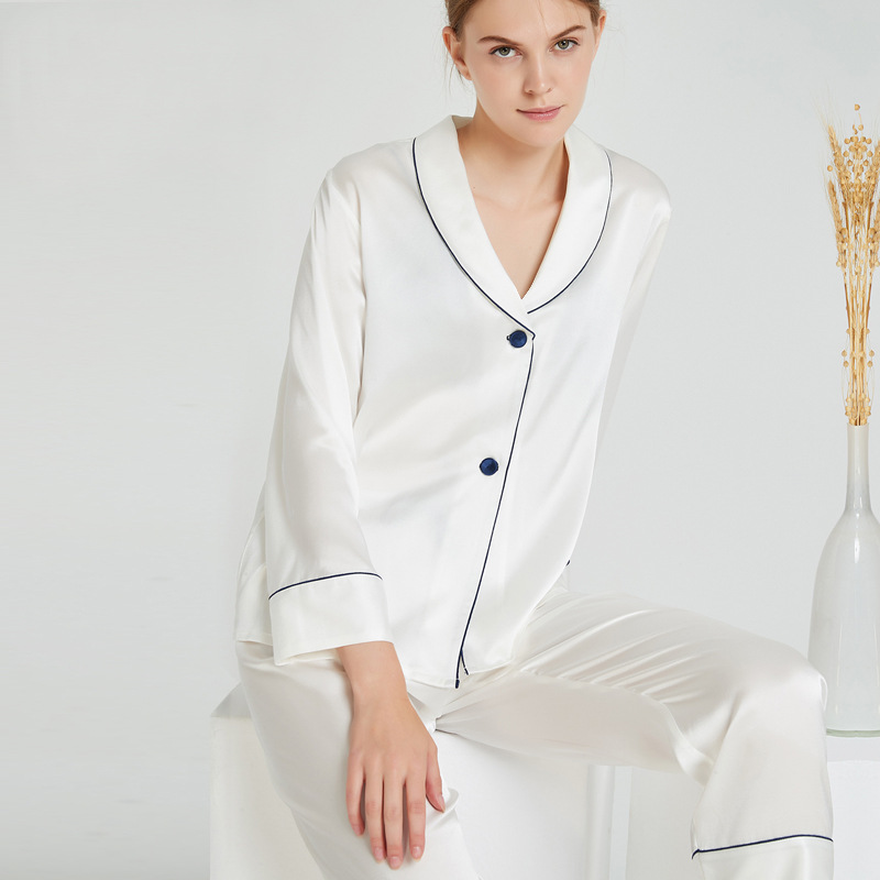 Beta New Customized 100% Silk Pajamas Suit Pijamas De Seda Satin Silk Nightgown Women's Sleepwear 