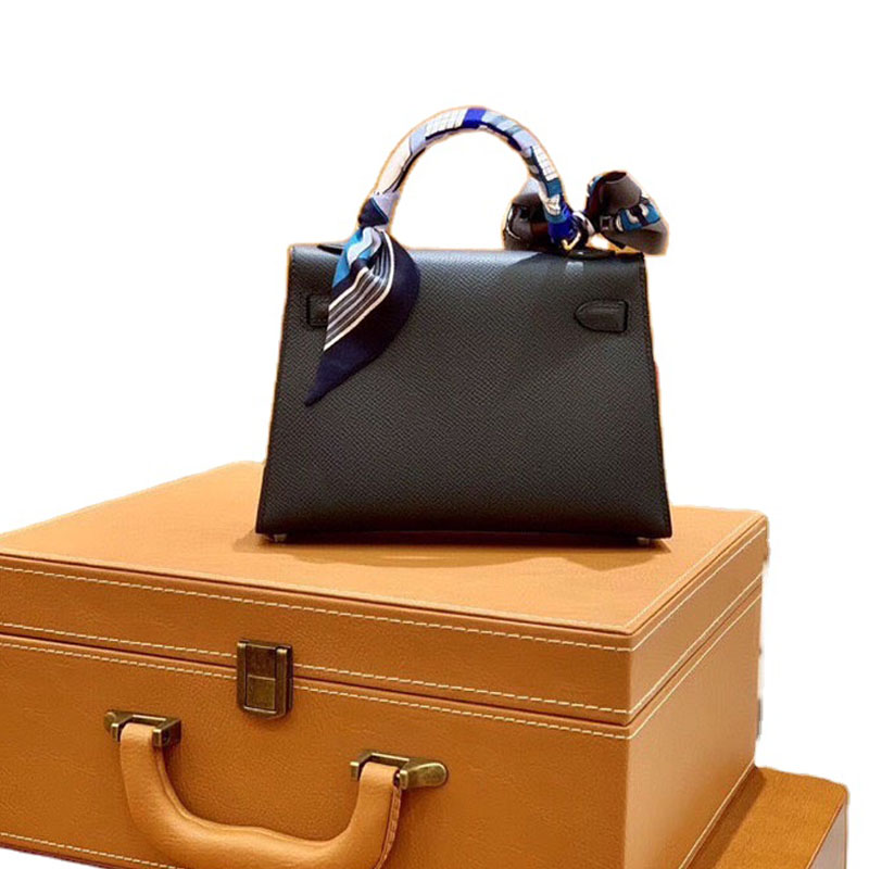 Luggage Women's Handbag Women's Leather Leather Brand Luggage Black Hand Sewn Luxury Women's Bag With Wax Thread Kl19 Mini 