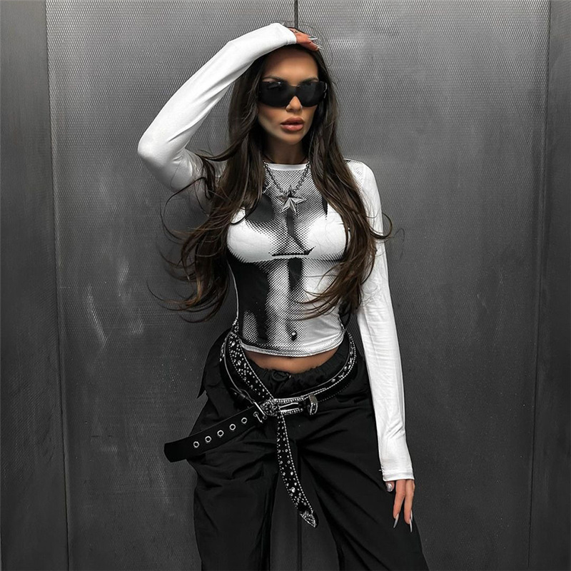 2023 New Arrival Fashion 3d Printing Long Sleeve Skinny T-shirt For Women 