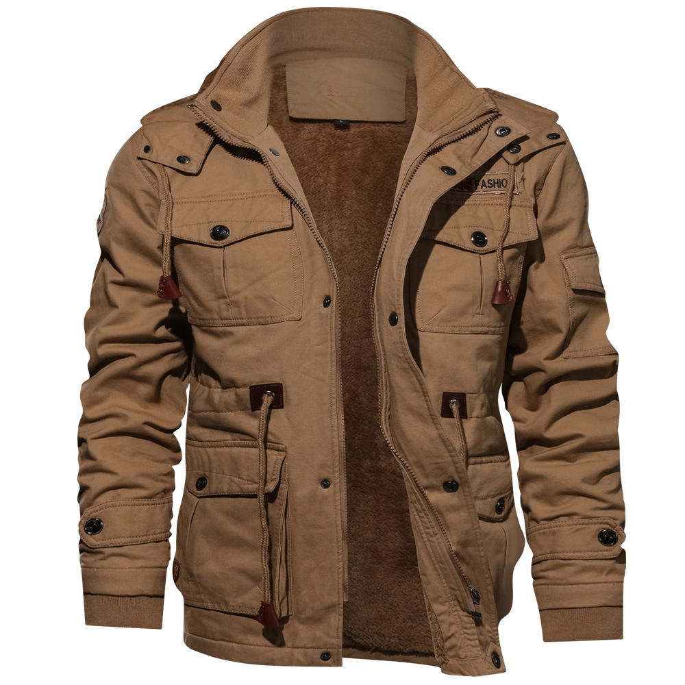 Stylish Long Sleeve Cold Winter Fleece Cotton Wash Casual Plus Size Men's Jackets 