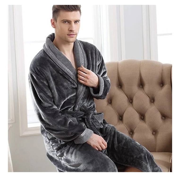 Long Sleeves Plain Pajamas Luxury Thick Robes Flannel Bathrobe Men's Clothing Sleepwear 