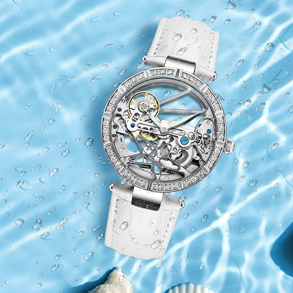 Hollowed Out Design Ladies Watches Waterproof Leather Band Wrist Automatic Women Watch