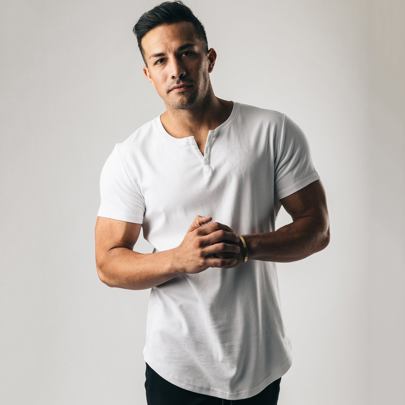 Custom Blank Fitted Gym Shirts Quick Dry Crew Neck Men's Active Tee Muscle Longline Curve Hem Skinny Training T Shirts 