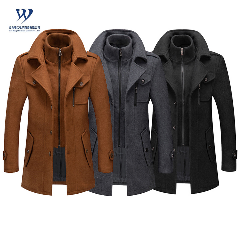 Autumn And Winter New Custom Men's Double Collar Woolen Warm Plus Size Long Coat Windproof Jacket For Men 