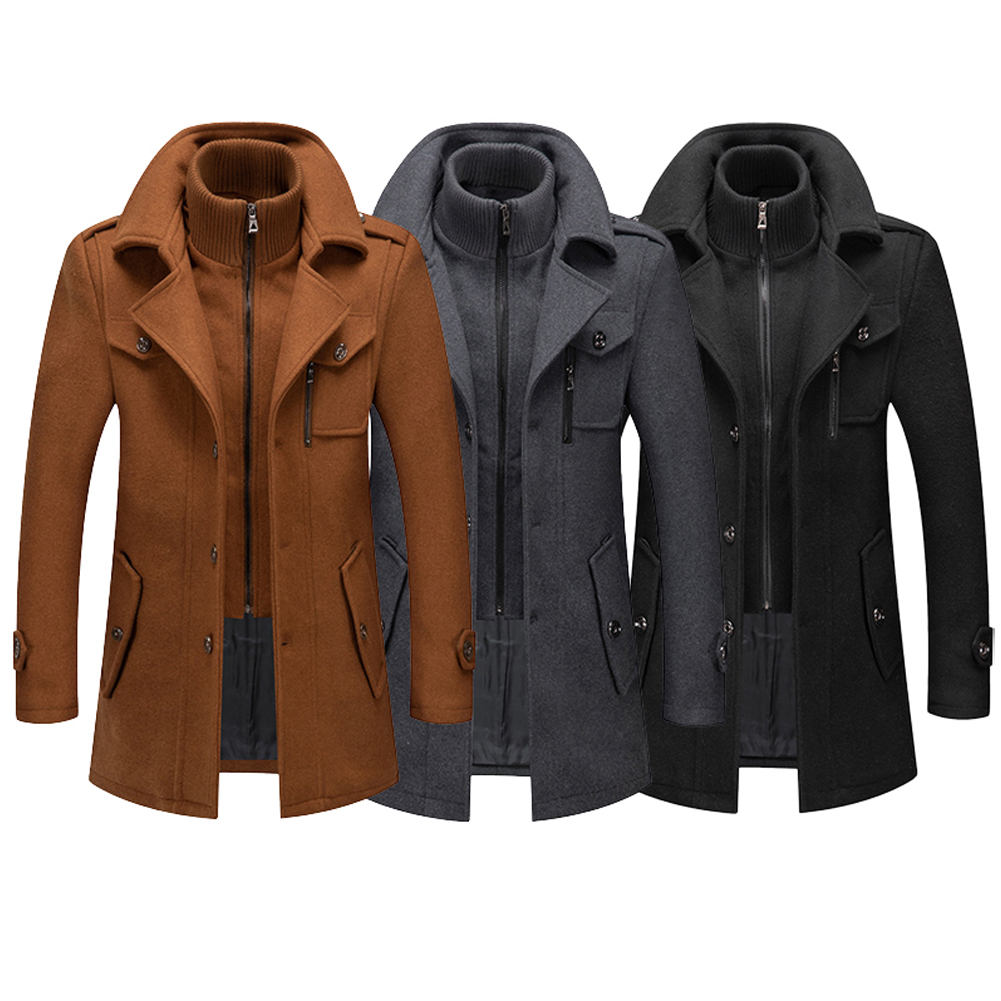 Autumn And Winter New Men's Double Collar Woolen Warm Plus Size Long Coat Windproof For Men Down Jacket 