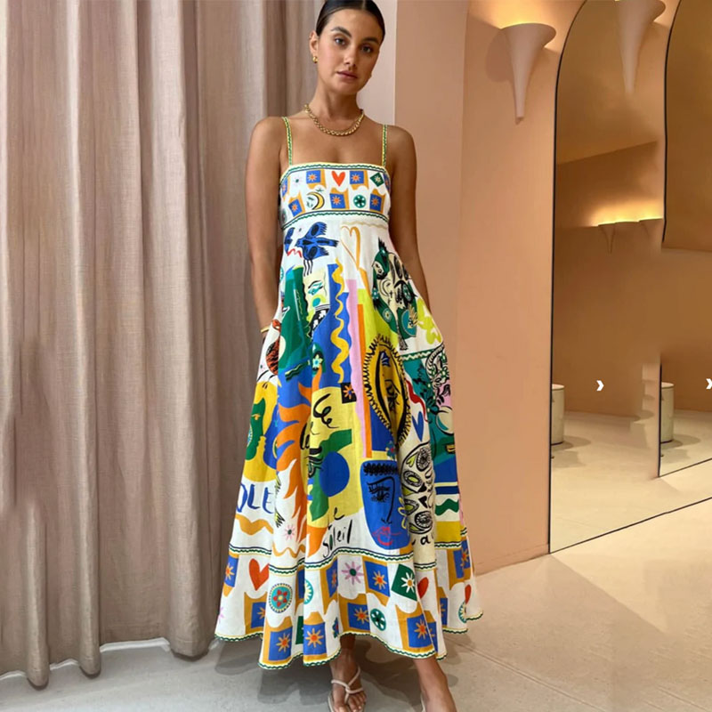 Bettergirl 2023 New Summer Women's Casual 100% Linen Dress High Quality Elegant Women's Dresses Floral Printed Linen Dress 
