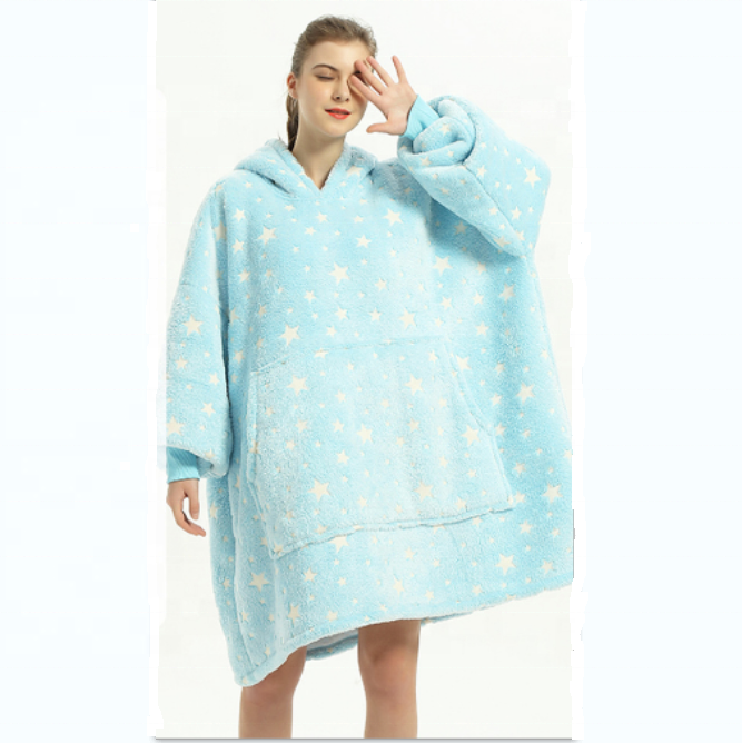 Factory Price High Quality Women's Thermal Noctilucence Flannel Leisure Wear Hooded Night Robe For Winter 