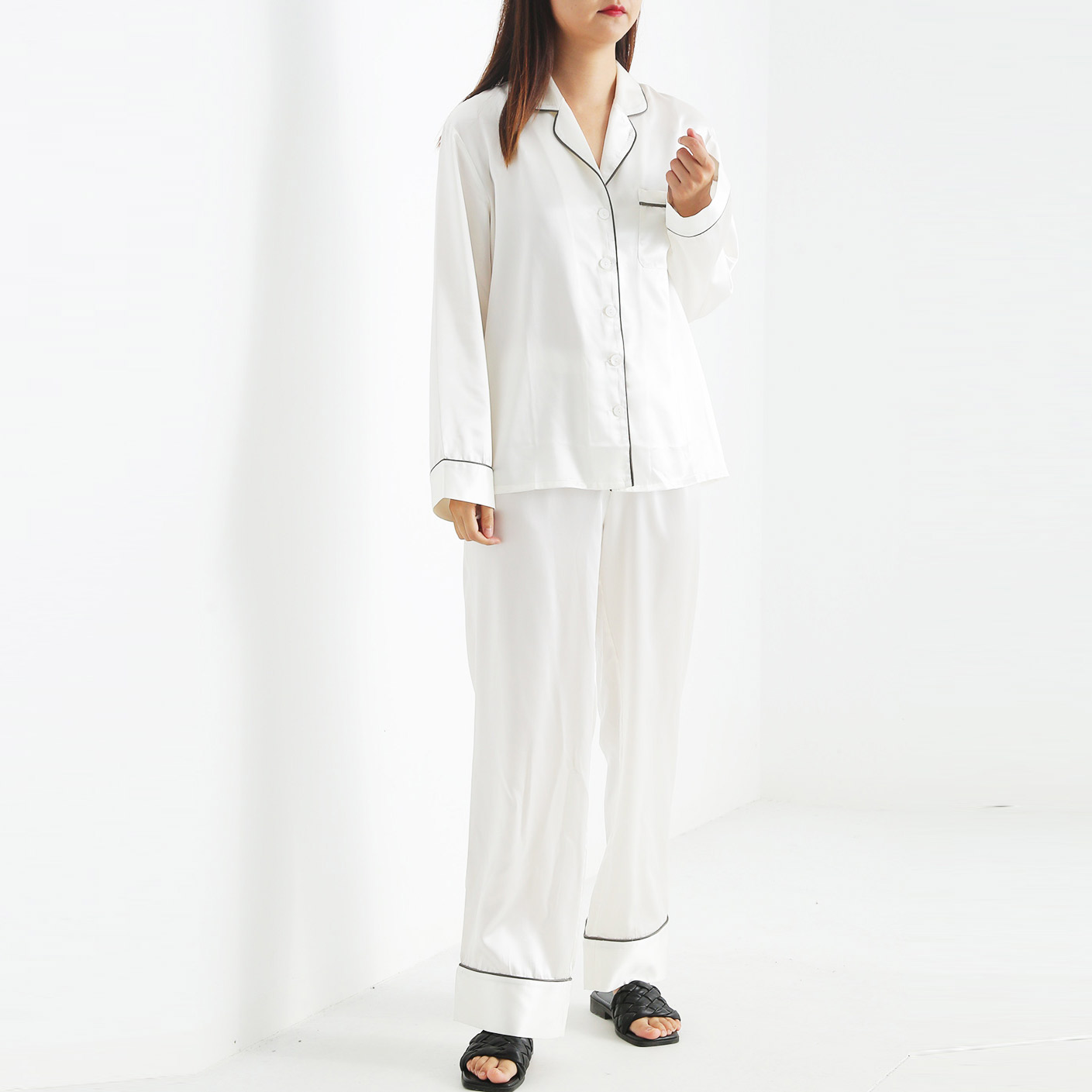100% Silk Pyjamas Womens Casual Dresses Floral Satin Silk Luxury Nightwear White Silk Pajamas For Girls 