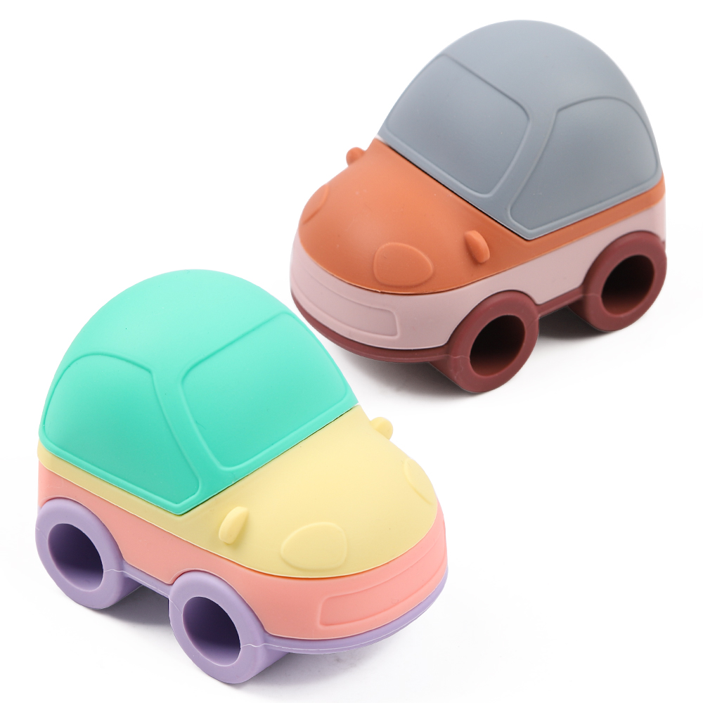 Newsun Own Patent Factory New Design Learning Toddler Baby Silicone Car Teether Toys Soft Building Rings Stacker &amp; Teethers 