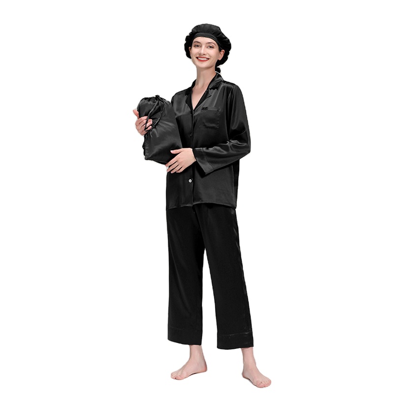 Jindou Wholesale Casual Long Sleeve Women's Pajamas Sets Comfort Sleepwear Set V Neck Silk Sleepwear 