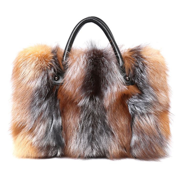 Women's Winter Handbag Real Fox Fur L Bag Purse 