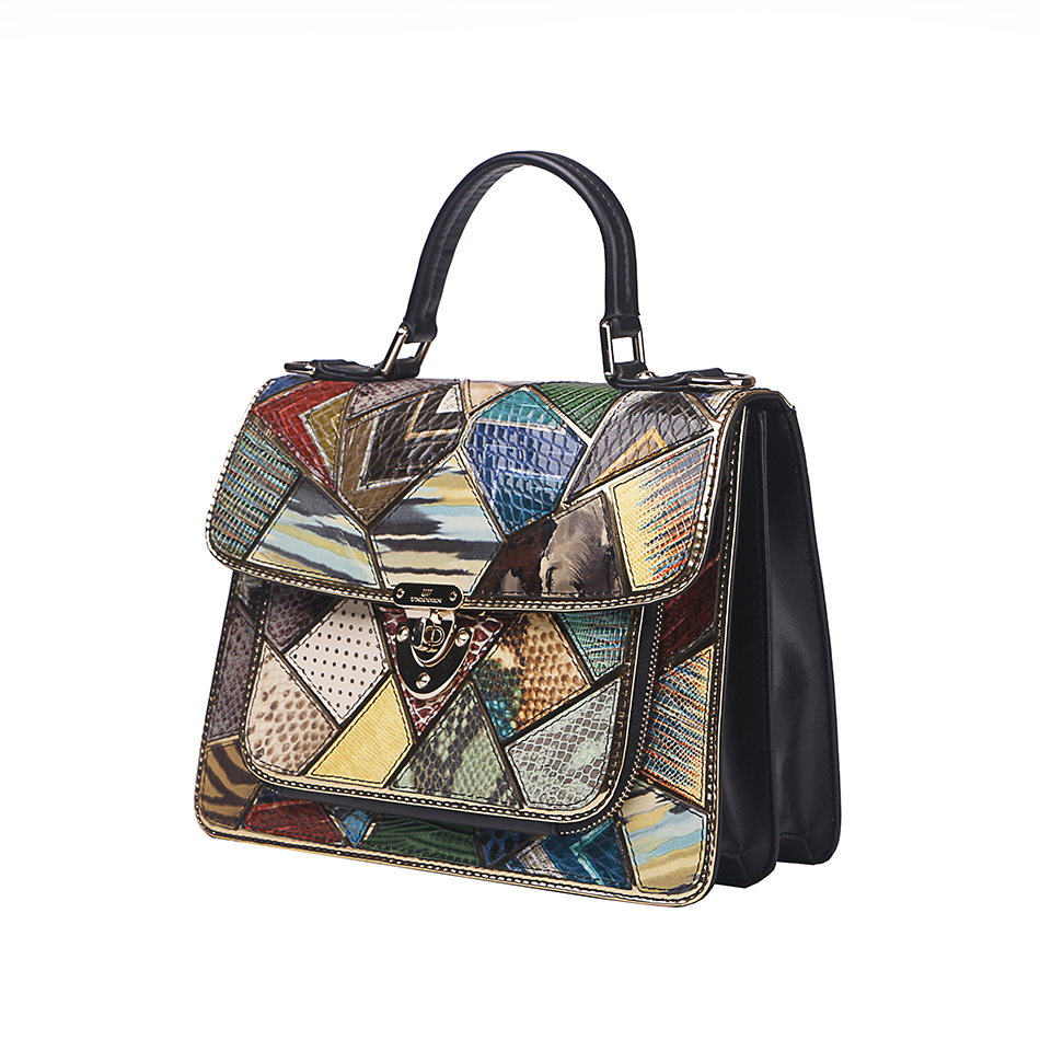 Customized Elegant Ladies Leather Handbags Black Patchwork Shoulder Bag Italianate Trendy Handbag 