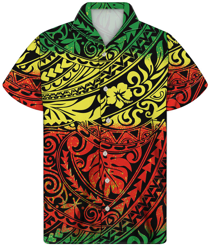 High Quality Hawaiian Shirts Grey Polynesian Tribal Fabrics Wholesale Polyester Men Button Up Shirt Casual Shirts For Men 