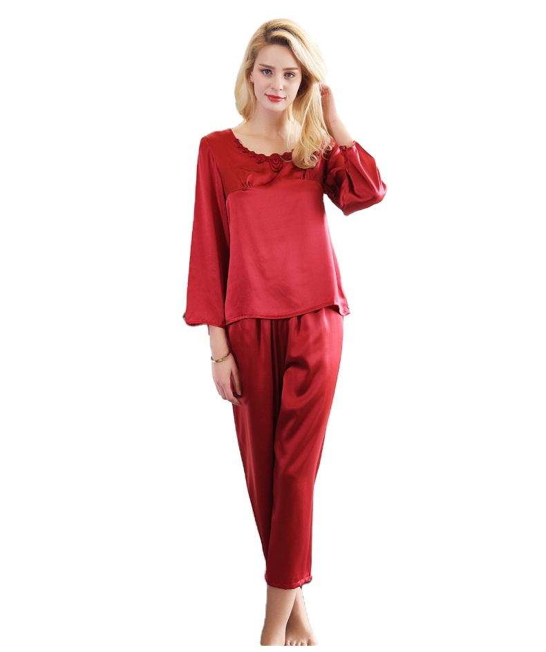 Hot Sale Silk Pajamas Ladies 100% Mulberry Silk V-neck Pajamas Set Women's Sleepwear 
