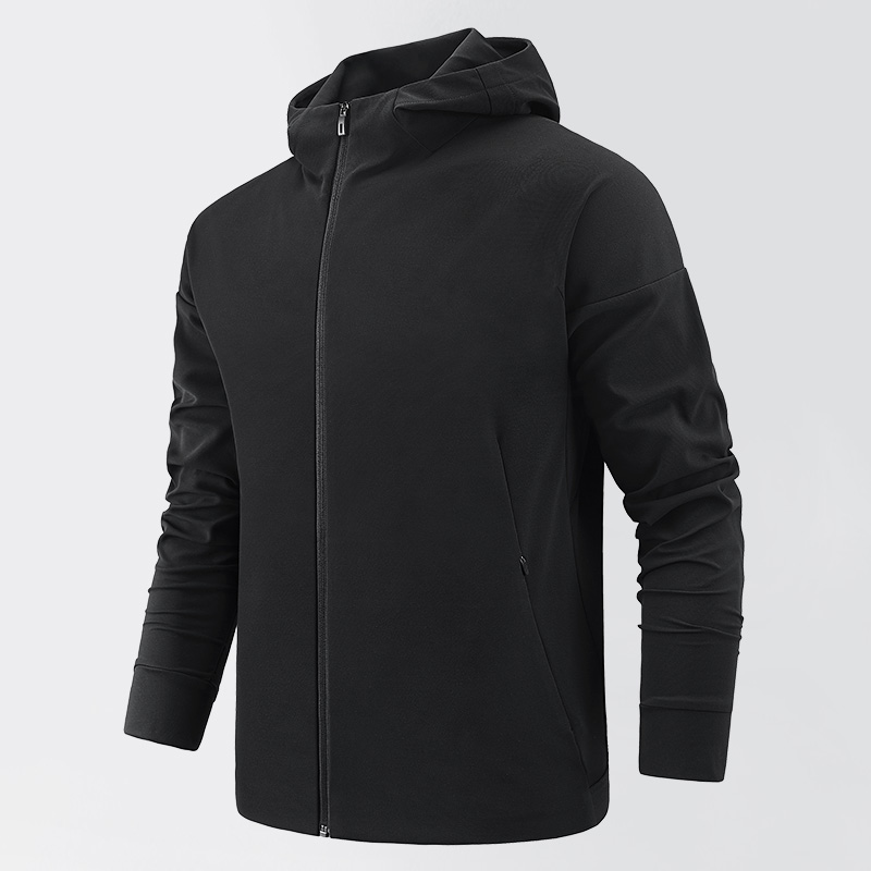 100% Polyester 170 Grams Full Zip Up Hooded Sportswear Wholesale Men's Sportswear Plain Black Training Wear 
