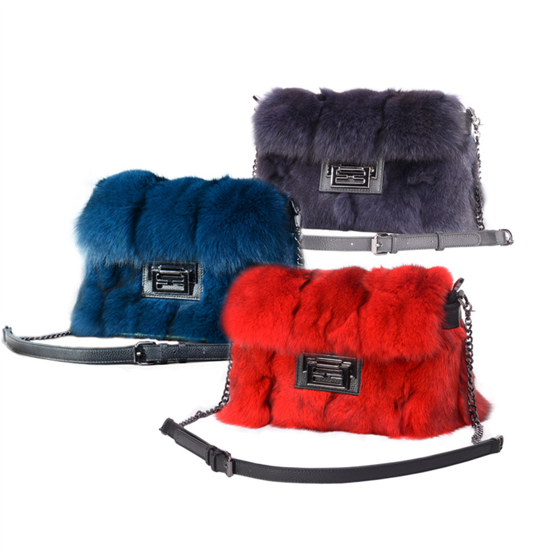 100% Real Fox Fur Hand Warmer Bag Winter New Ladies Authentic Fluffy Cute Brand Chain Shoulder Bag Fashion Luxury Handbag Women 
